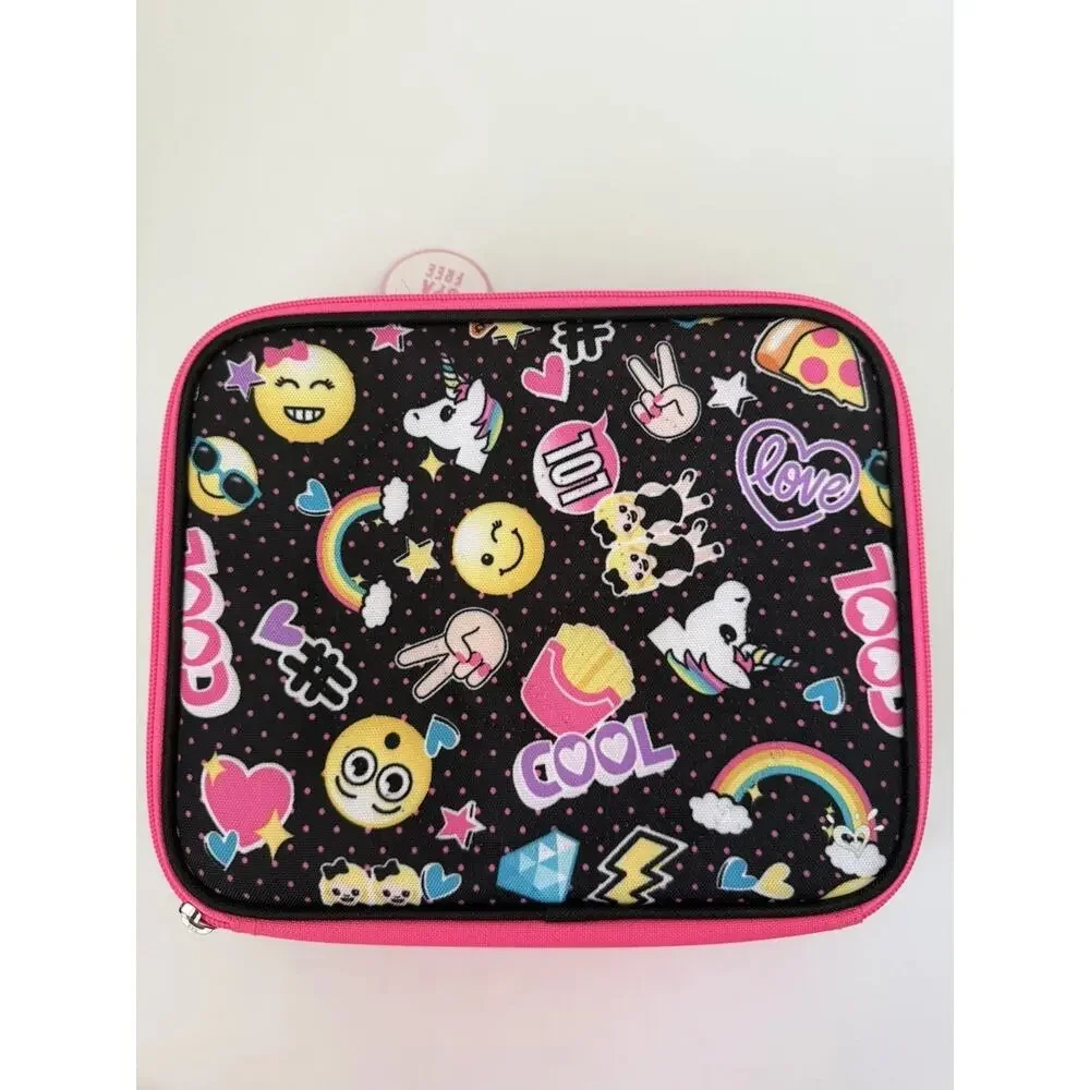 Justice Black Pink Emoji Vibes Insulated Handle Lunch Bag Lunch Tote Lunch Box